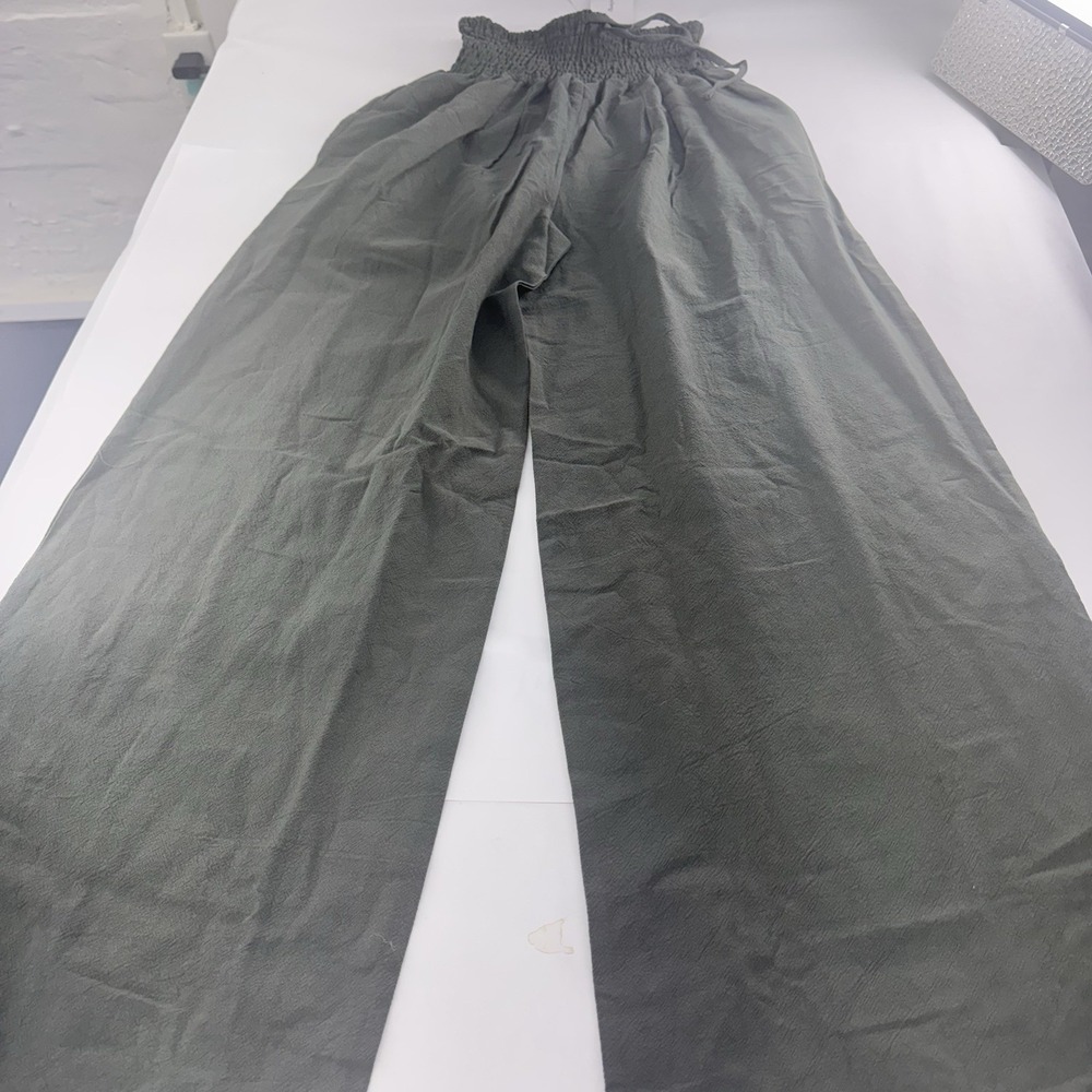 LINEN High waisted Wide Leg  Women's 100%linen Pants New Small. Dark Army Green - Picture 2 of 5